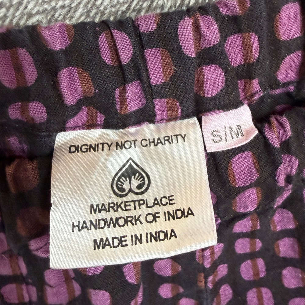 Marketplace Handwork of India Pants Womens SM Purple Cotton Harem Kantha Patch - Picture 4 of 9